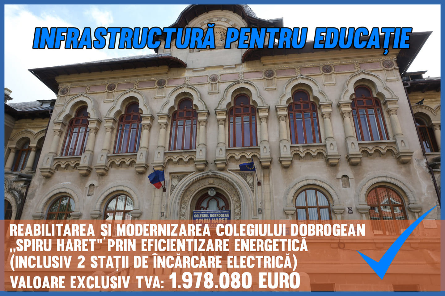 You are currently viewing Aproape 2 milioane de euro pentru reabilitarea Colegiului Spiru Haret din municipiul Tulcea