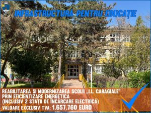 Aproape 1,7 milioane de euro pentru reabilitarea și modernizarea Școlii gimnaziale I.L. Caragiale din municipiul Tulcea